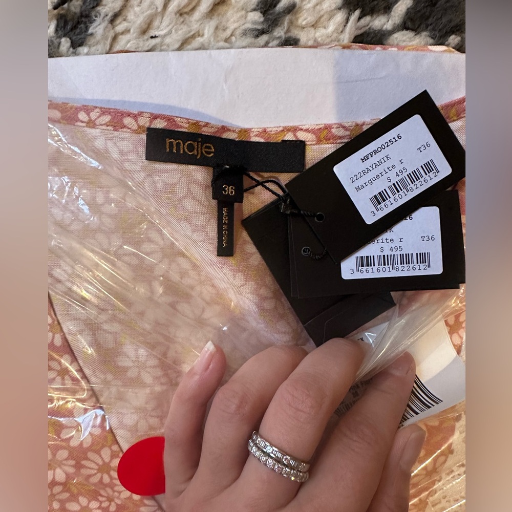 NWT Maje Linen Blend Rayanik Elegant Pink Floral Dress - Picture 12 of 12